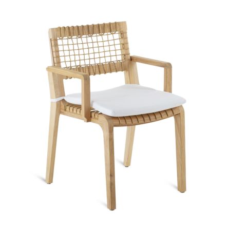 Outdoor fauteuil in teak en WaProLace Made in Italy met kussen - Oracle Viadurini