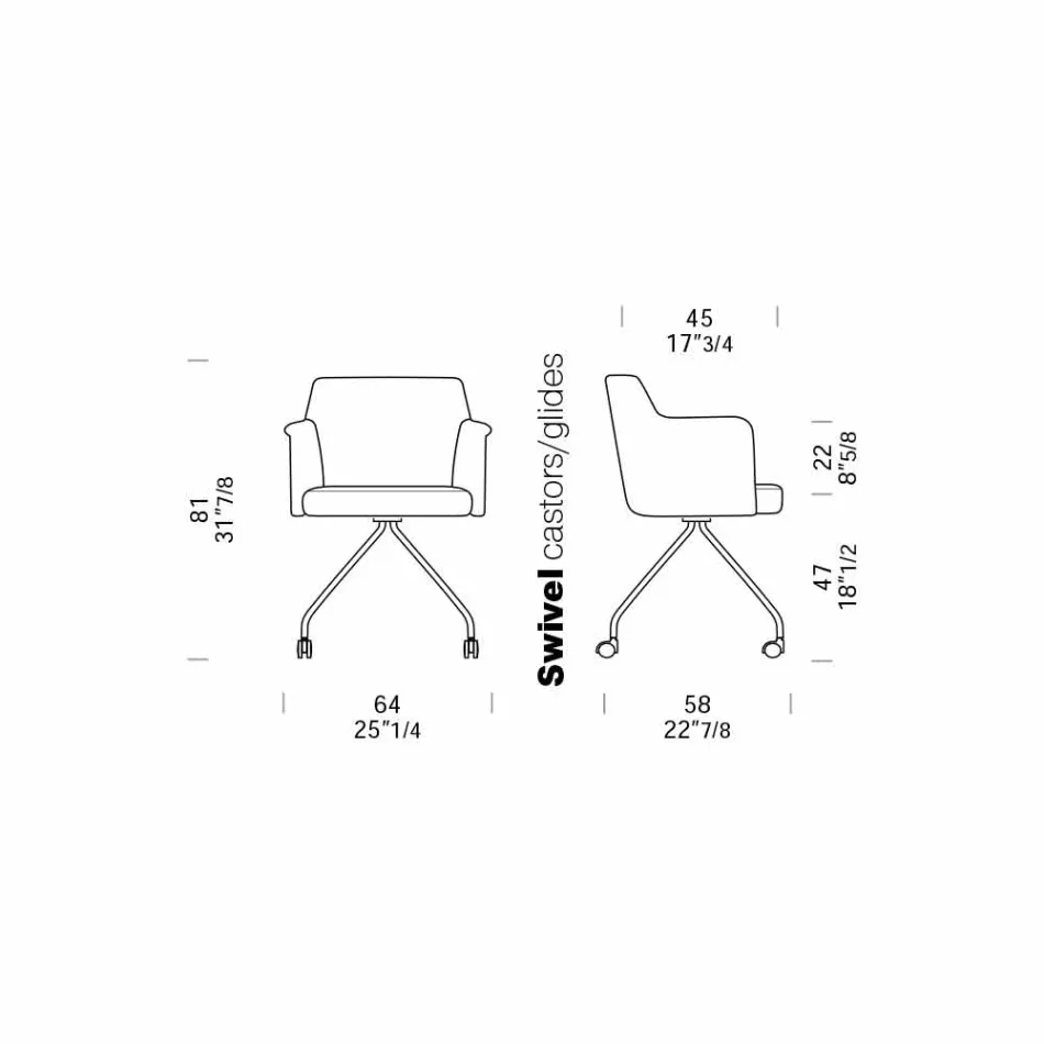 Draaibare bureaufauteuil met wielen en armleuningen Made in Italy - Felix Viadurini