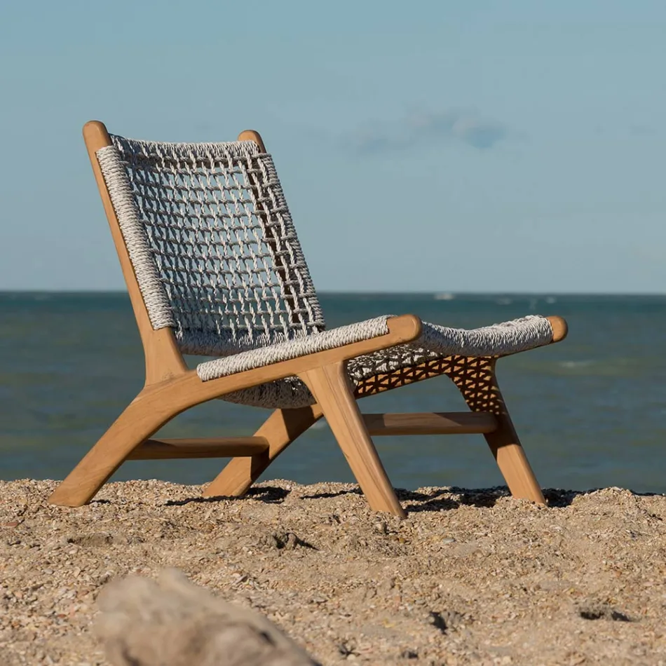 Outdoor Relax-fauteuil in teak en touwgeweven - Arjuna Viadurini