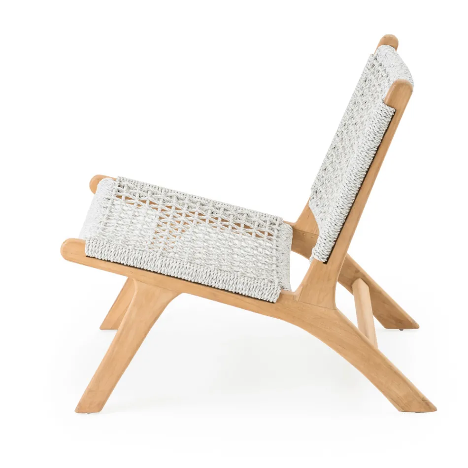 Outdoor Relax-fauteuil in teak en touwgeweven - Arjuna Viadurini