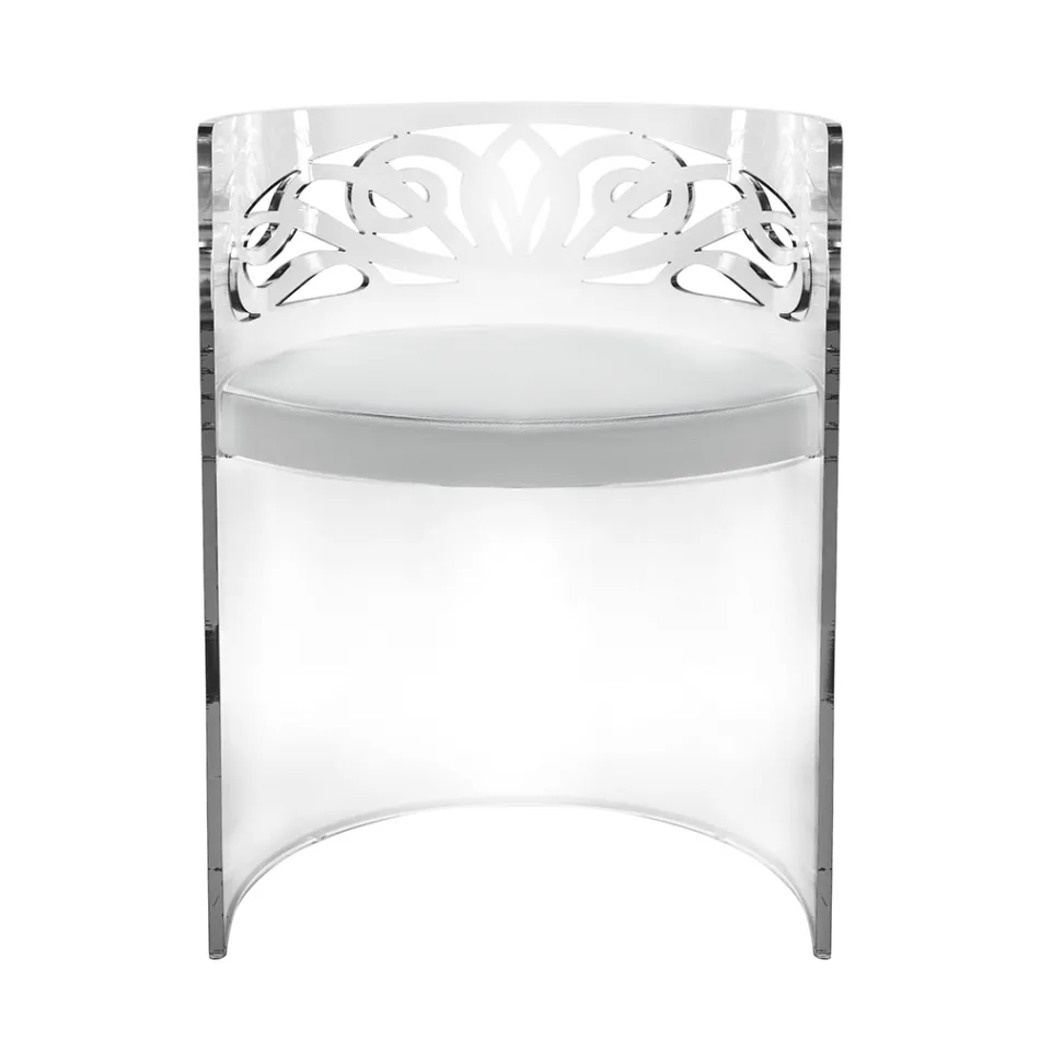 Transparante plexiglas fauteuil met gewatteerde zitting, gemaakt in Italië - Caelia Viadurini