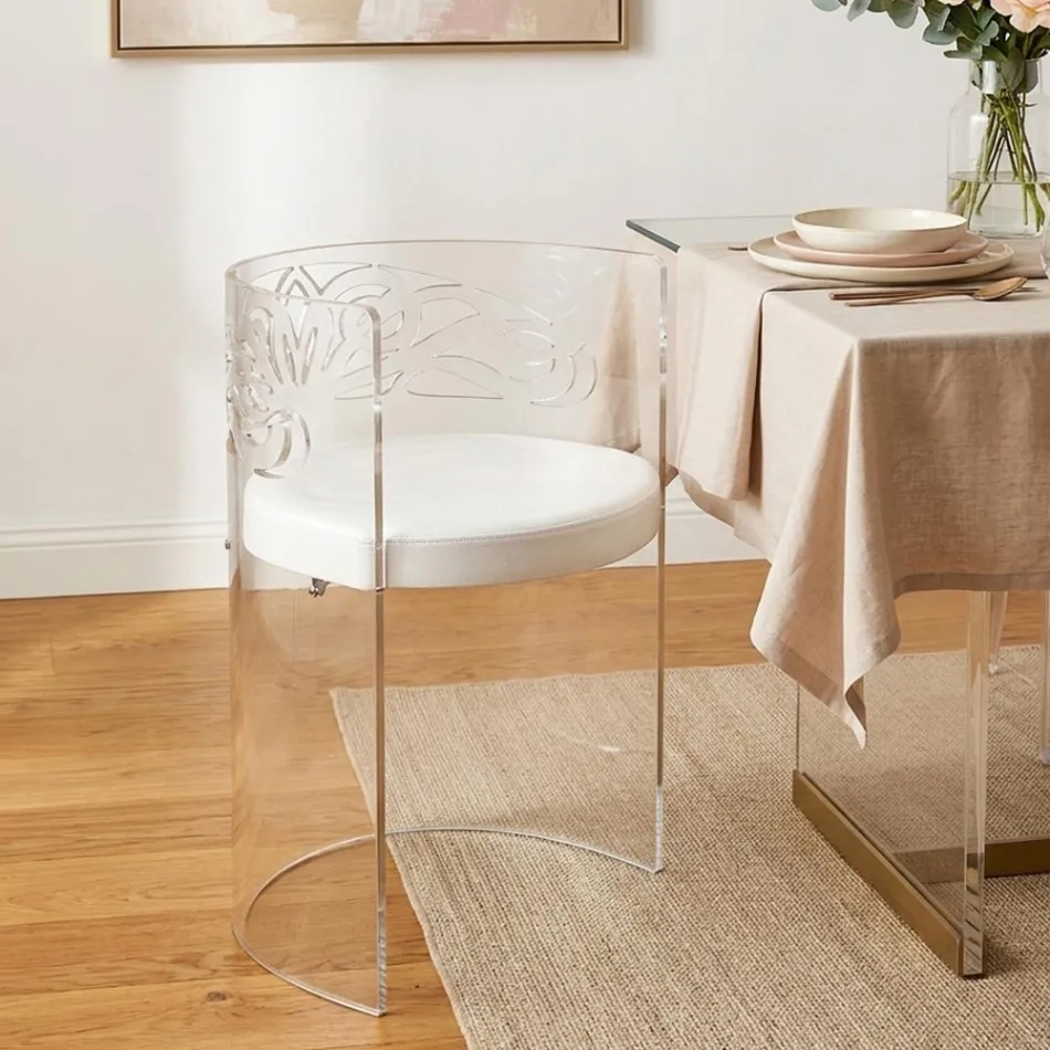 Transparante plexiglas fauteuil met gewatteerde zitting, gemaakt in Italië - Caelia Viadurini