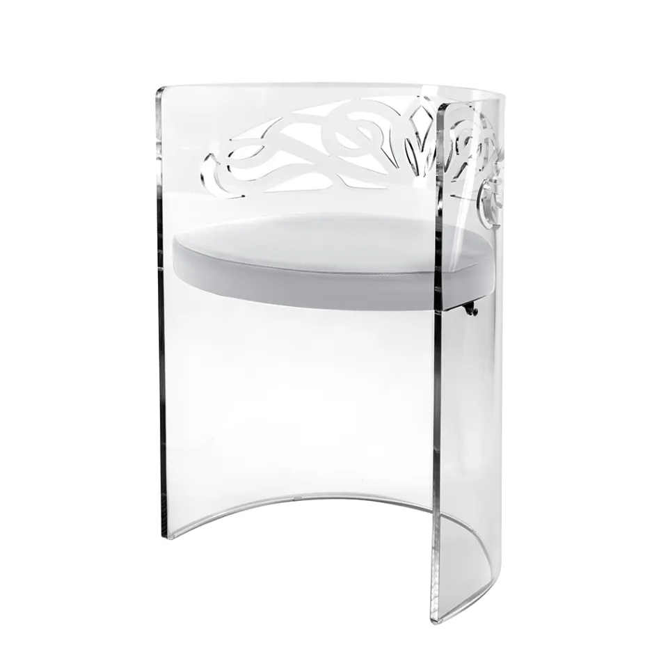 Transparante plexiglas fauteuil met gestoffeerde zitting, gemaakt in Italië - Caelia Viadurini