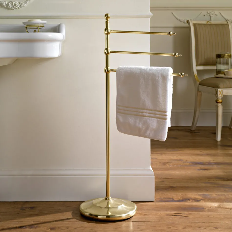 Vintage 3-armige staande messing handdoekhouder voor de badkamer – Brest Viadurini