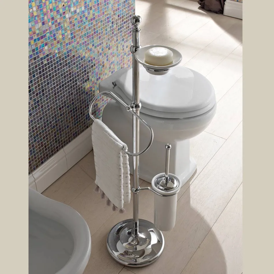 Vloerhanddoekhouder met vintage messing en keramiek zeepbakje - Rouen Viadurini