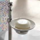 Vloerhanddoekhouder met vintage messing en keramiek zeepbakje - Rouen Viadurini