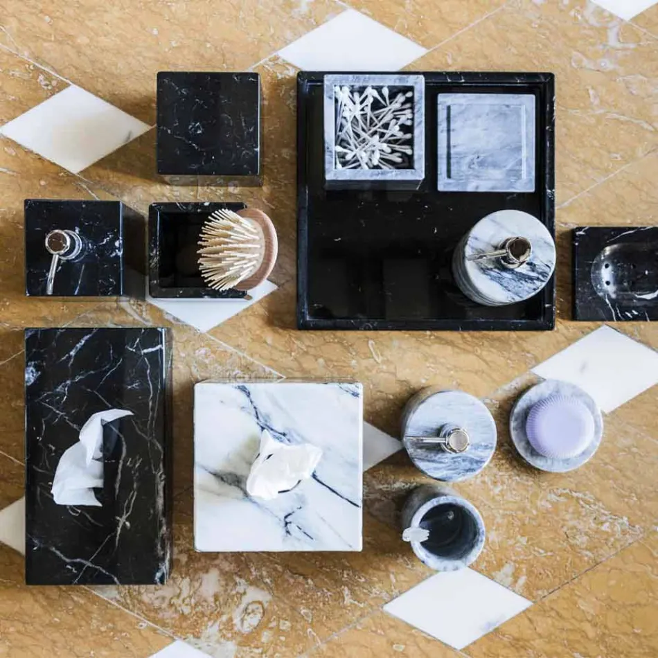 Zakdoekhouder in Zwart Marquinia Marmer Italiaans Rechthoekig Design - Rafa Viadurini