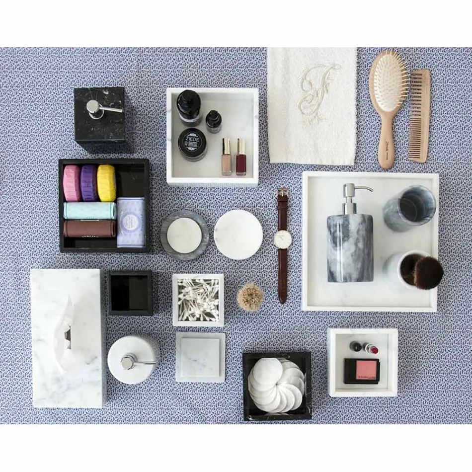 Moderne zakdoekhouder in wit Carrara-marmer gemaakt in Italië - Rafa Viadurini