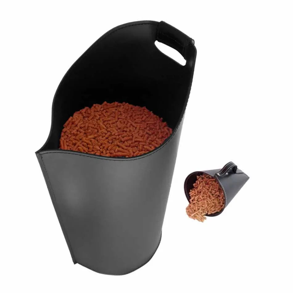 Porta pellet scoop van binnenuit Sapir ontwerp zwart leer Viadurini