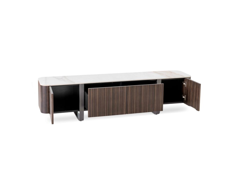 TV-meubel met Calacatta marmereffect keramisch blad met 2 deuren en 2 lades - Clak Viadurini