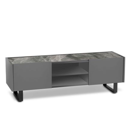 TV-meubel met marmereffect keramisch blad met 2 deuren en 2 open vakken - Clak Viadurini