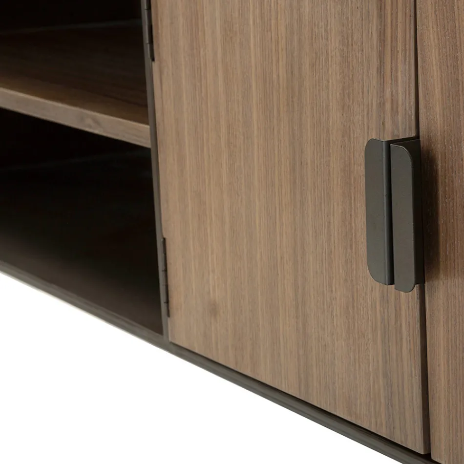 Woonkamer tv-meubel in dennenhout en grijs ijzer met 2 deuren - Cooper Viadurini