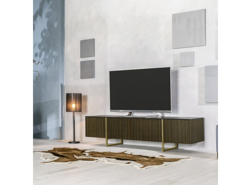 TV-meubel in MDF en keramiek met 2 deuren en 2 lades met zachte sluiting - Clak Viadurini