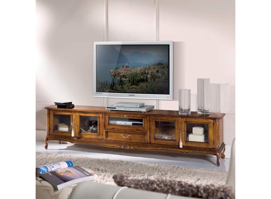 Klassieke houten tv-meubel met glazen deuren Made in Italy - Richard Viadurini