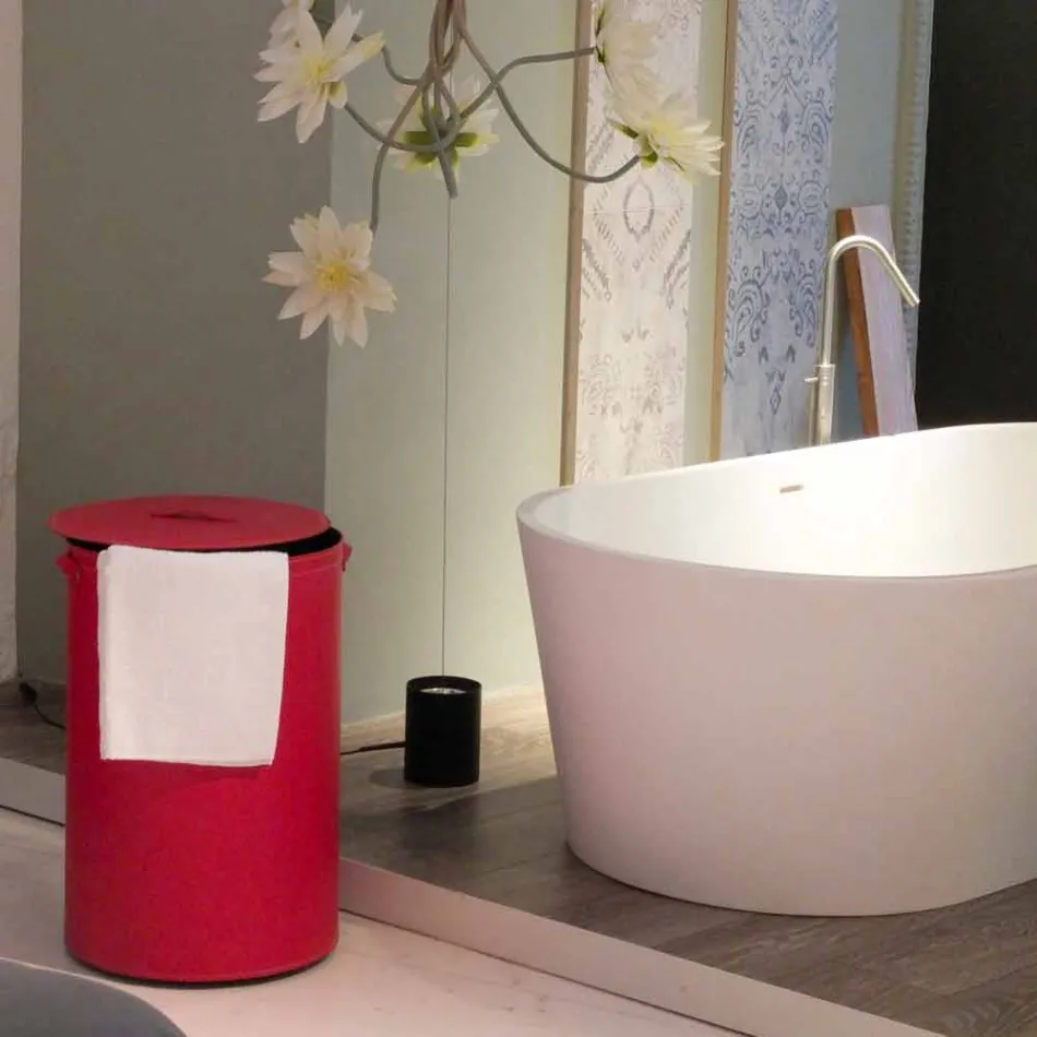 Cilindrische wasmand in geregenereerde handgemaakte lederen Roby Viadurini