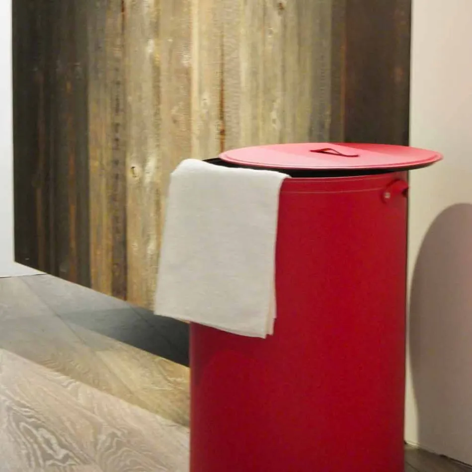 Cilindrische wasmand in geregenereerde handgemaakte lederen Roby Viadurini