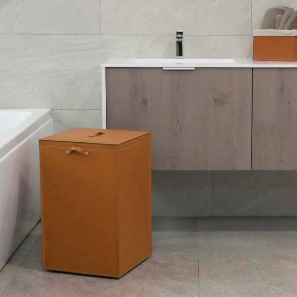 Wasmand op een vierkante basis Leather David, gemaakt in Italië Viadurini