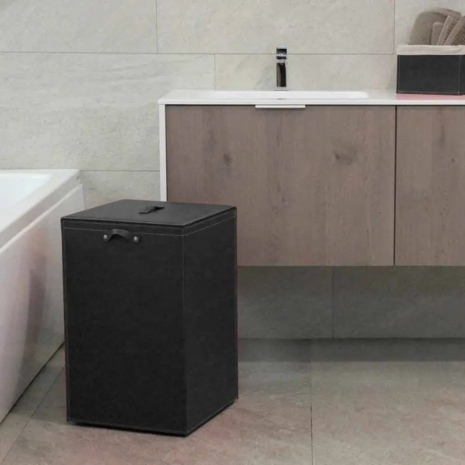 Wasmand op een vierkante basis Leather David, gemaakt in Italië Viadurini