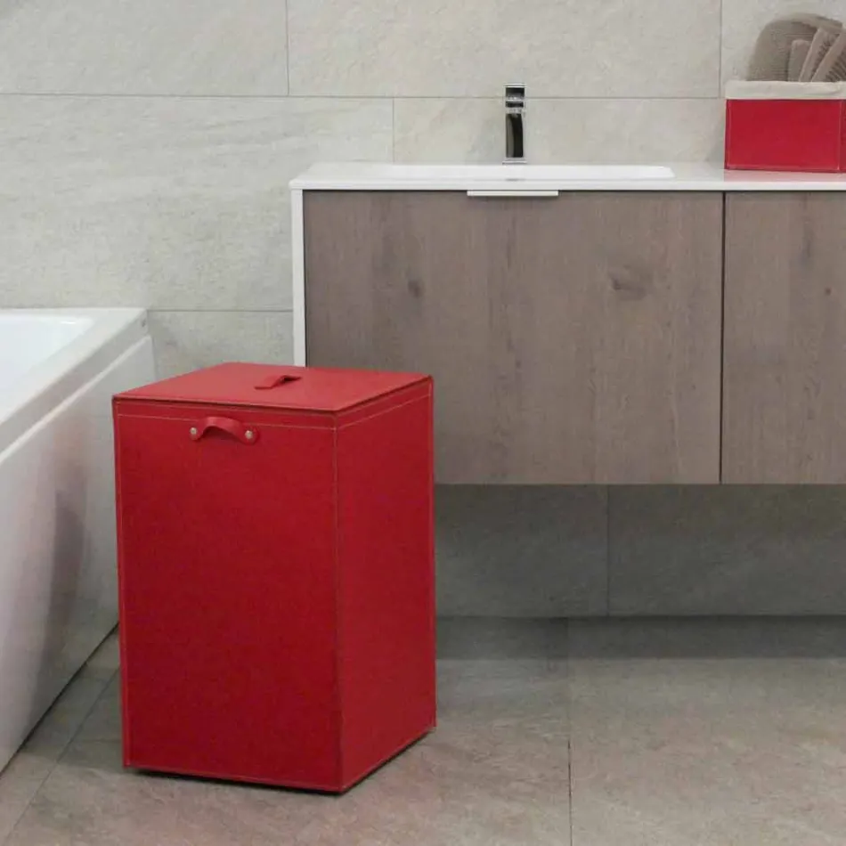 Wasmand op een vierkante basis Leather David, gemaakt in Italië Viadurini