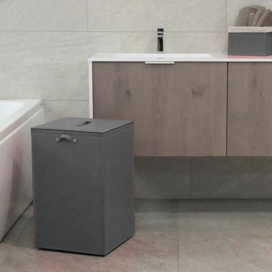 Wasmand op een vierkante basis Leather David, gemaakt in Italië Viadurini