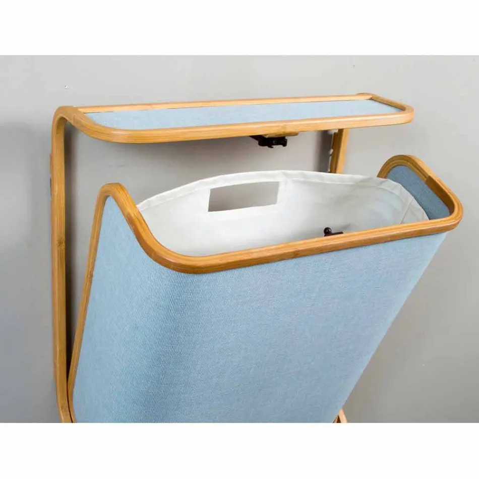 Moderne wasmand aan de muur in Valenza Navy en bamboestof Viadurini