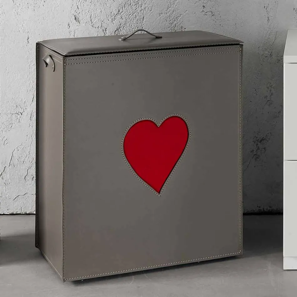 Eigentijdse lederen wasmand gemaakt in Italië Adele, hartinzet Viadurini