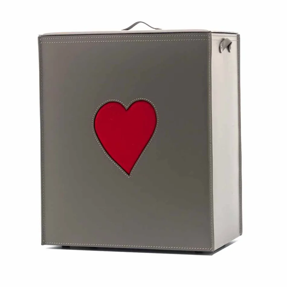 Eigentijdse lederen wasmand gemaakt in Italië Adele, hartinzet Viadurini