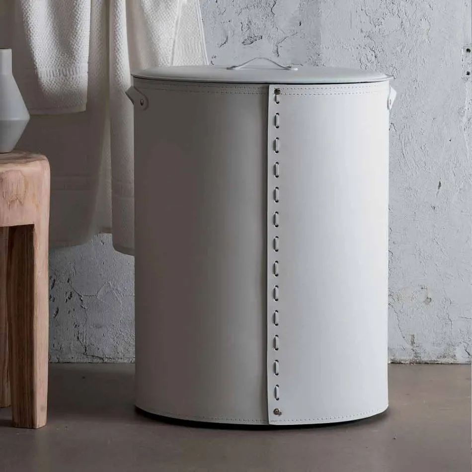 Ovale wasmand in Riky geregenereerd leer gemaakt in Italië Viadurini