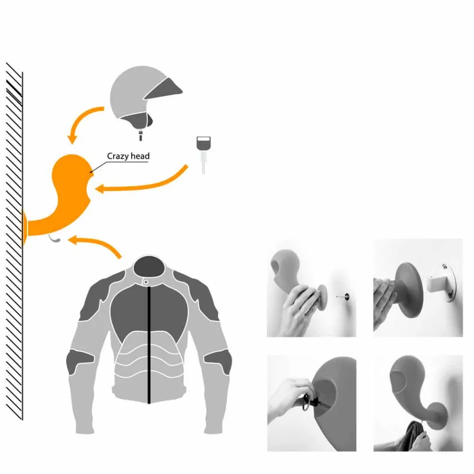 Helmhouder of gekleurde wandhanger, 6 stuks - Crazy Head van Myyour Viadurini