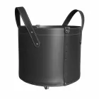 Cilindrische houtblokkenhouder in geregenereerd leer met Tonda Firestyle-wielen Viadurini