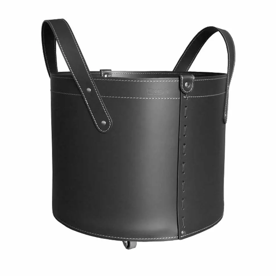 Cilindrische houtblokkenhouder in geregenereerd leer met Tonda Firestyle-wielen Viadurini