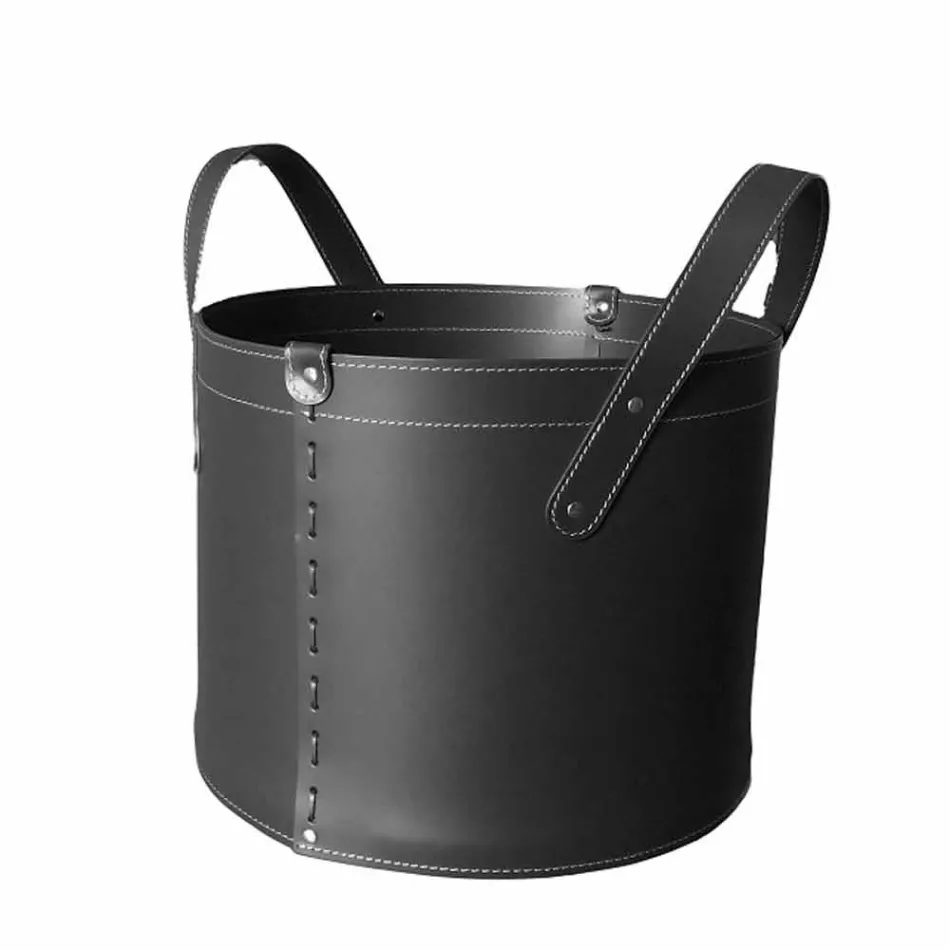 Cilindrische houtblokkenhouder in geregenereerd leer met Tonda Firestyle-wielen Viadurini