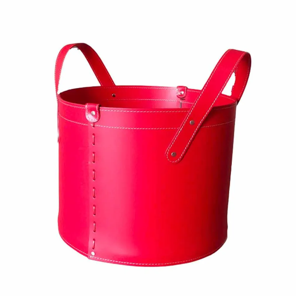 Cilindrische houtblokkenhouder in geregenereerd leer met Tonda Firestyle-wielen Viadurini