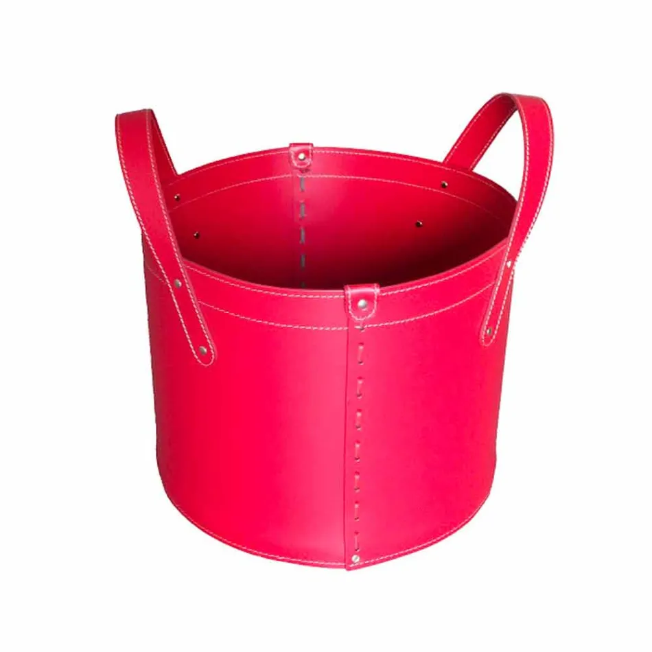 Cilindrische houtblokkenhouder in geregenereerd leer met Tonda Firestyle-wielen Viadurini