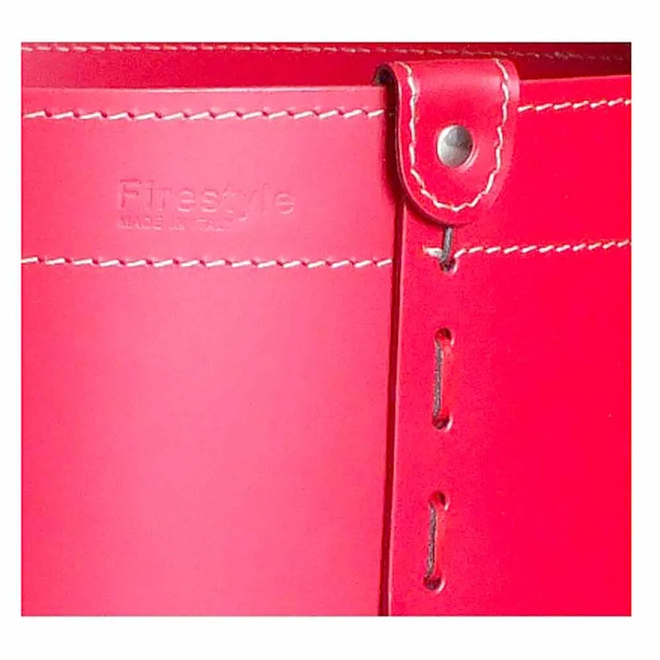 Cilindrische houtblokkenhouder in geregenereerd leer met Tonda Firestyle-wielen Viadurini