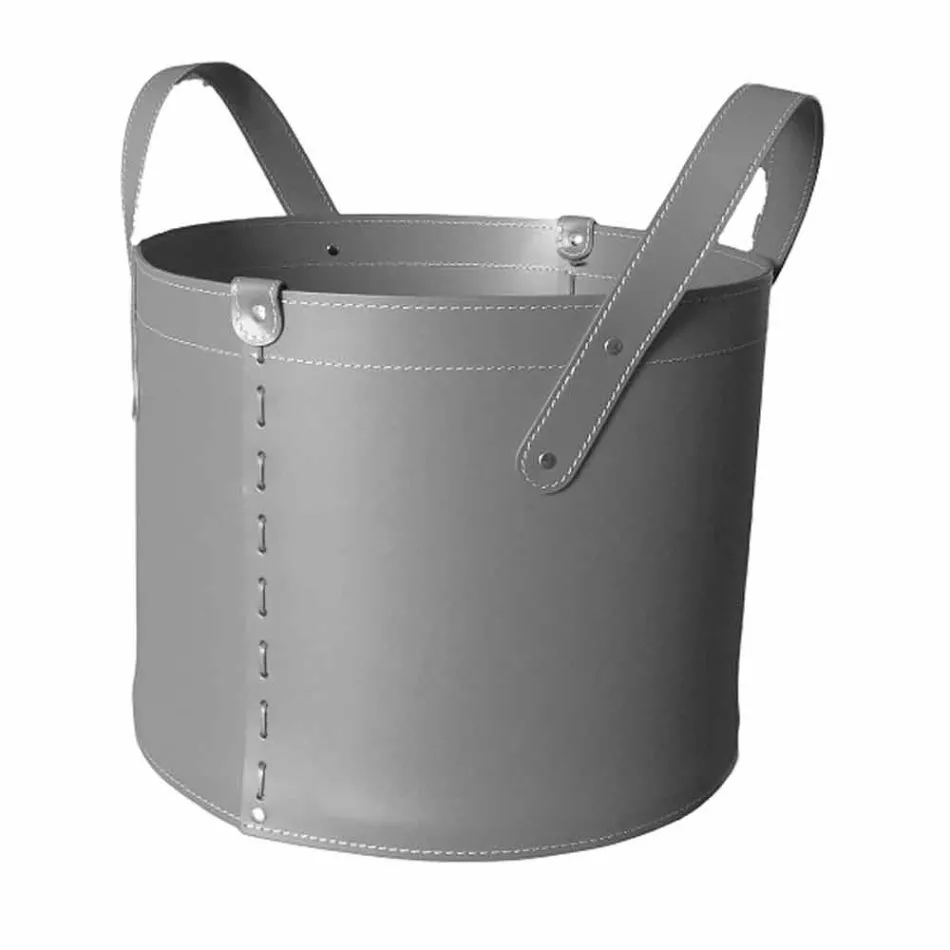 Cilindrische houtblokkenhouder in geregenereerd leer met Tonda Firestyle-wielen Viadurini