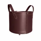 Cilindrische houtblokkenhouder in geregenereerd leer met Tonda Firestyle-wielen Viadurini