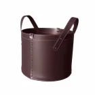 Cilindrische houtblokkenhouder in geregenereerd leer met Tonda Firestyle-wielen Viadurini