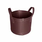 Cilindrische houtblokkenhouder in geregenereerd leer met Tonda Firestyle-wielen Viadurini