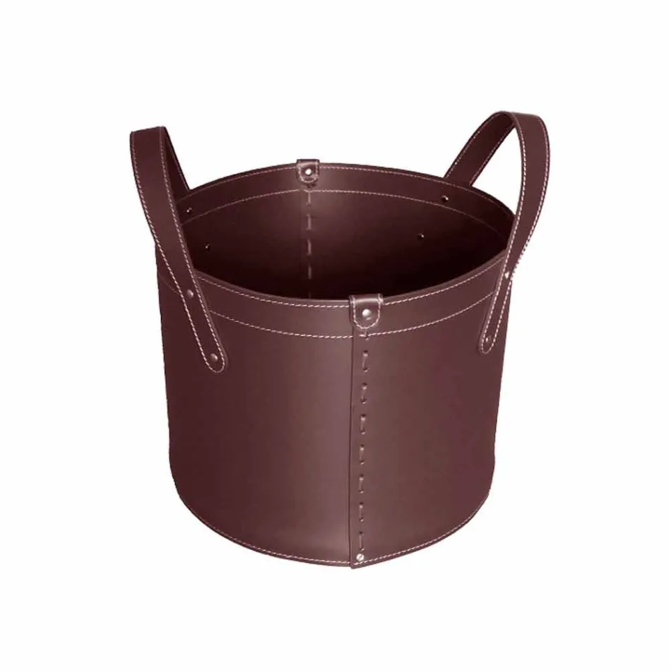 Cilindrische houtblokkenhouder in geregenereerd leer met Tonda Firestyle-wielen Viadurini