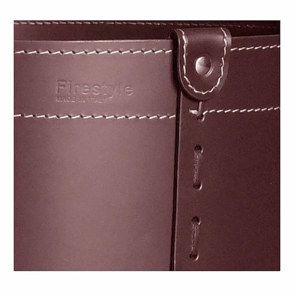 Cilindrische houtblokkenhouder in geregenereerd leer met Tonda Firestyle-wielen Viadurini