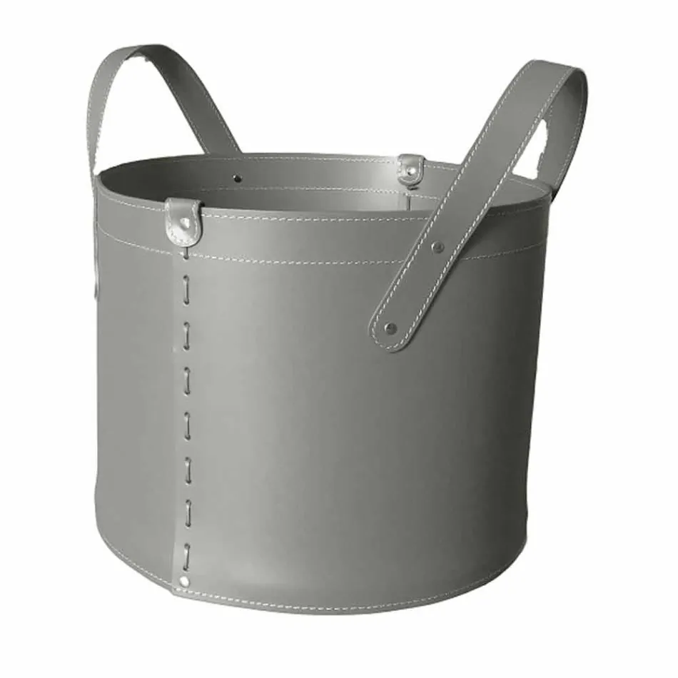 Cilindrische houtblokkenhouder in geregenereerd leer met Tonda Firestyle-wielen Viadurini