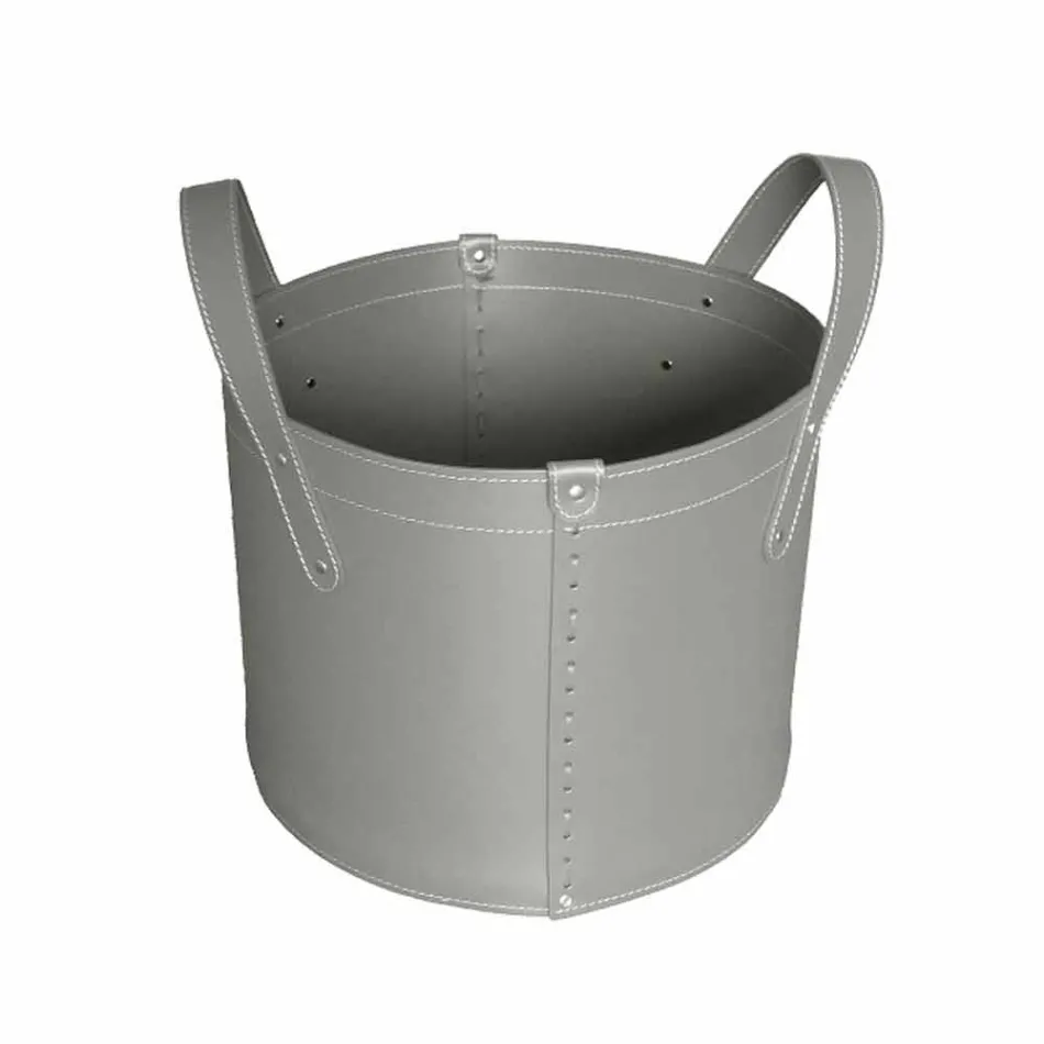 Cilindrische houtblokkenhouder in geregenereerd leer met Tonda Firestyle-wielen Viadurini