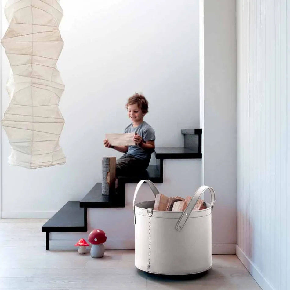 Cilindrische houtblokkenhouder in geregenereerd leer met Tonda Firestyle-wielen Viadurini