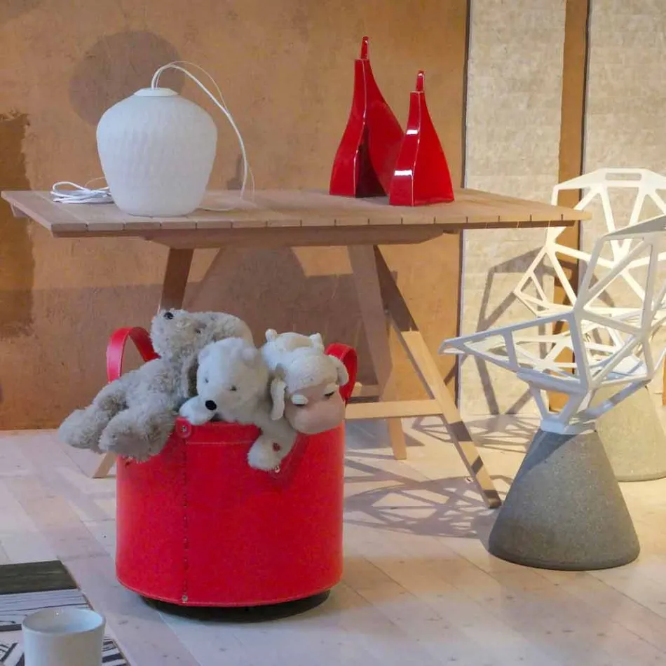 Cilindrische houtblokkenhouder in geregenereerd leer met Tonda Firestyle-wielen Viadurini