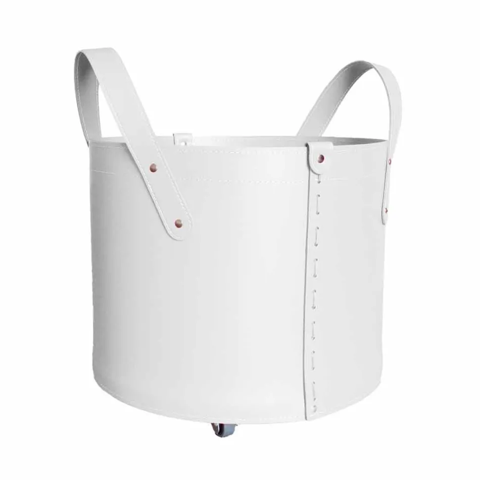 Cilindrische houtblokkenhouder in geregenereerd leer met Tonda Firestyle-wielen Viadurini