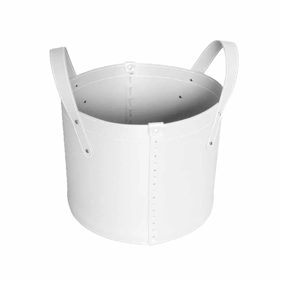 Cilindrische houtblokkenhouder in geregenereerd leer met Tonda Firestyle-wielen Viadurini