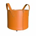 Cilindrische houtblokkenhouder in geregenereerd leer met Tonda Firestyle-wielen Viadurini