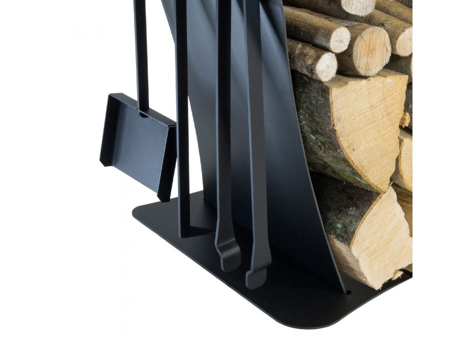 Brandhouthouder voor binnen in staal met 3 accessoires Made in Italy - Nelumbo Viadurini