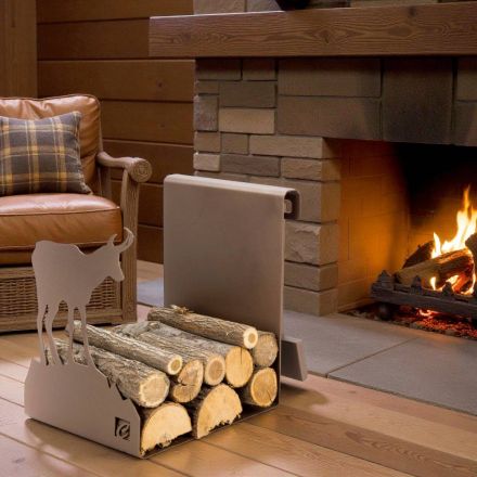 Indoor brandhout houder in bruin staal gemaakt in Italië met gereedschap - Volturno Viadurini